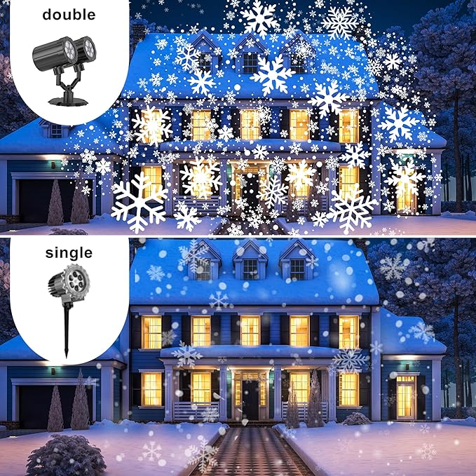 Christmas Projector Lights Outdoor, GUSODOR Upgraded IP65 Waterproof Dynamic Double Head Snowflake Projector, Projection Lights for Indoor Outdoor Christmas Decorations, Holiday, Yard Decor-Large