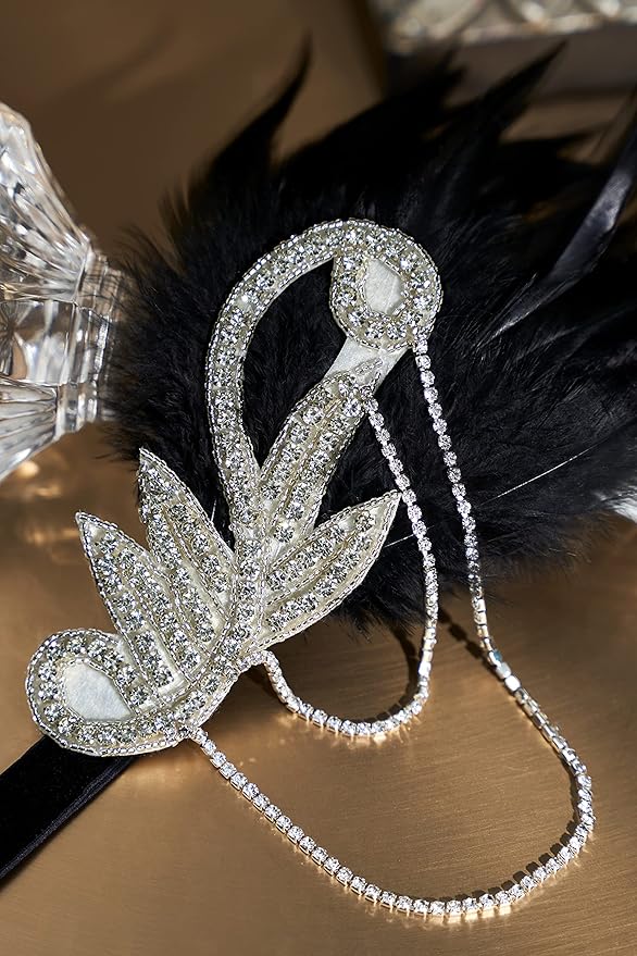 BABEYOND 1920s Flapper Headband Roaring 20s Great Gatsby Feather Headpiece