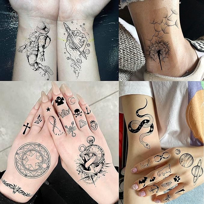 COKTAK 68 Sheets Large Half Arm Sleeve Temporary Tattoos For Men Women Forearm, Tribal Wolf Tiger Lion Owl Skull Temp Halloween Fake Tattoo Stickers Adults, Black Realistic Tattoo Flower Rose Animals