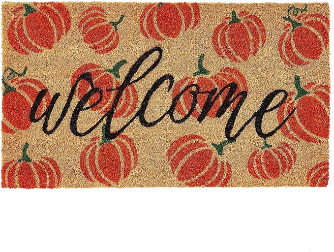 KANKUN Coco Coir Door Mat with Heavy Duty Backing, Welcome Doormat (17" x 30"), Doormat Entrance (Welcome3 - Halloween)