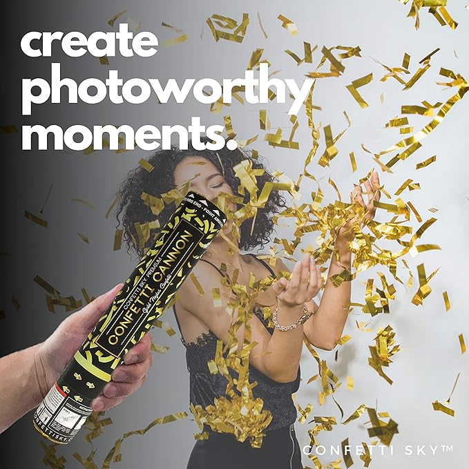 Confetti Sky [6 Pack] 12 Inch Confetti Cannons | Gold Confetti Poppers for Wedding Celebration, Birthday Party, Pranks, Graduation, Christmas Eve and New Year Celebration
