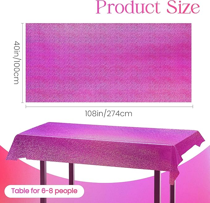 2 Pcs Fuchsia Red Holographic Plastic Tablecloths Laser Table Covers 40" x 108" Foil Disposable Table Cloths for Themed Birthday Party Wedding Christmas Holiday Party Decorations