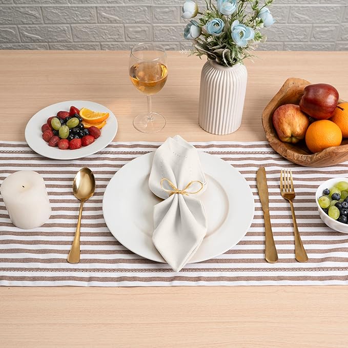 Blue Needles Set of 12 Hemstitch Linen Napkins 100% Cotton White Cloth Dinner Napkins 18x18 inches, Soft, Reusable, Absorbent, Washable, Ideal for Fall Thanksgiving Events, Parties & Everyday Use