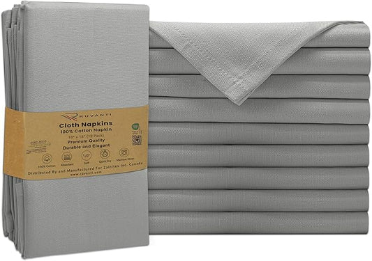 Ruvanti Premium Cloth Napkins Set of 12, 18x18 Inches, 100% Cotton, Washable, Soft & Absorbent, Perfect for Wedding, Christmas, ‎Thanksgiving Dinners - Wild Dove