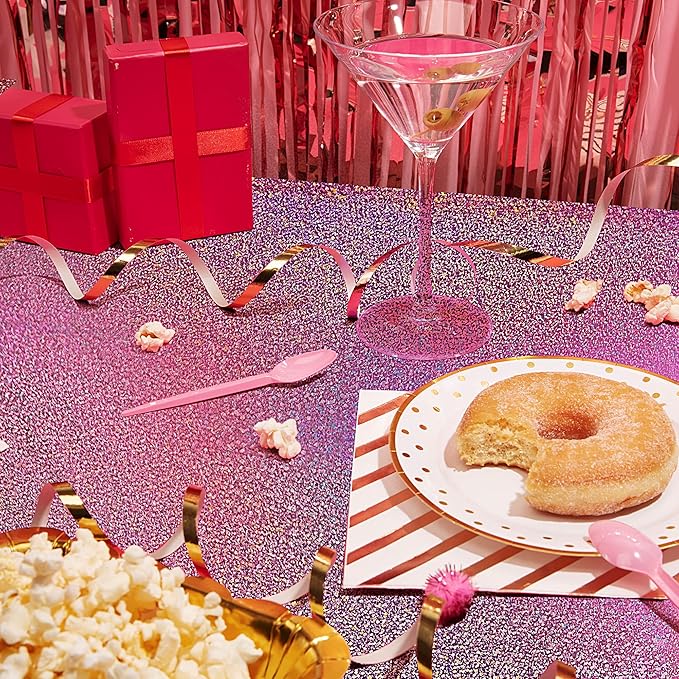 4 Pcs Pink Holographic Plastic Tablecloths Laser Table Covers 40" x 108" Foil Disposable Table Cloths for Themed Birthday Party Wedding Christmas Holiday Party Decorations