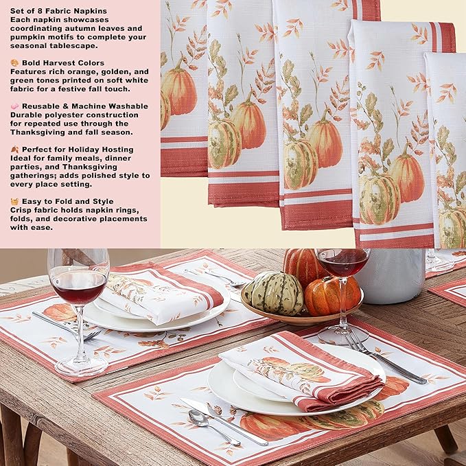 Home Bargains Plus Thanksgiving Contemporary Orange Pumpkin Fabric Placemats, Set of 4, Fall Harvest Easy Care Table Mats