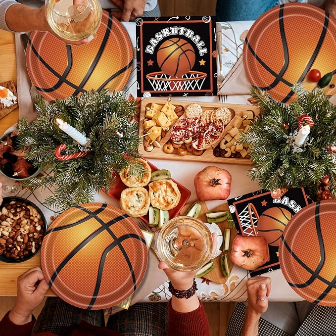 40 Pcs Basketball Plates and Napkins Party Supplies, Basketball Birthday Party Decorations Disposable Paper Plates and Napkins Tableware Set for Birthday Baby Shower Serves 20