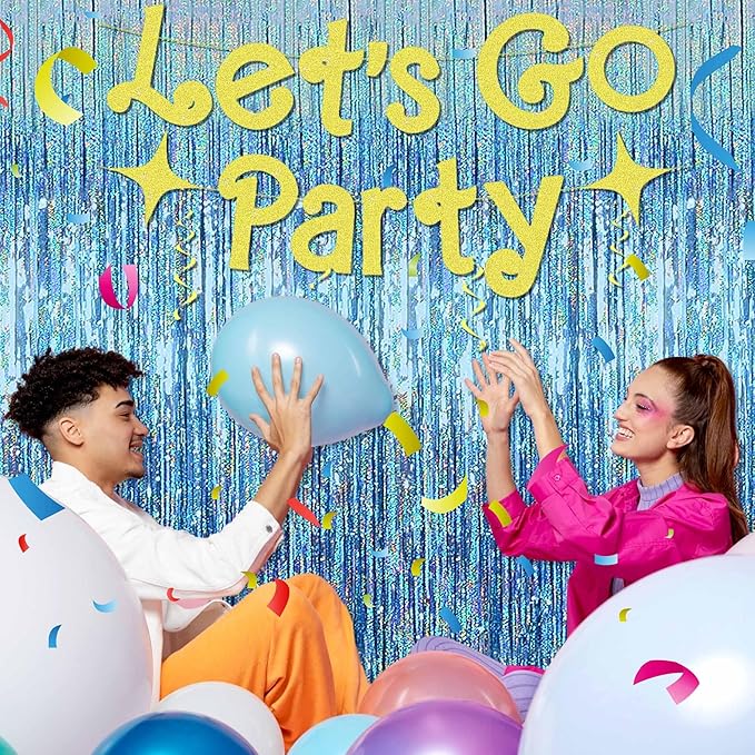 3 Pack Light Blue Foil Fringe Curtains Backdrop, 3.28 x 8.2 Ft Metallic Streamers Tinsel Curtains Background for Photo Booth, Birthday, Christmas, Halloween, Thanksgiving, New Year Party Decorations