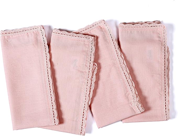 Ramanta Home Linen Flax Cloth Napkins Set of 4 |18x18 Inch | Premium Cotton Linen Flax Lace Soft & Durable | Washable Ideal for Everyday Use Parties Thanksgiving Christmas Halloween Pink