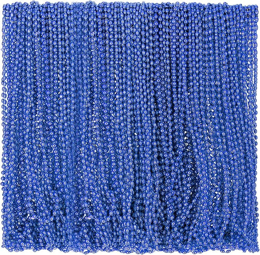 Riceshoot 200 Pcs Blue Bead Necklace Bulk Mardi Gras Oval Beads Necklace Party Favors 33" 7mm Metallic Color Beaded Costume Necklaces for Halloween Christmas Festive Event Accessories