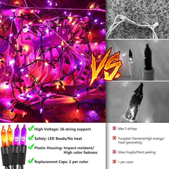 Joomer Orange Purple Halloween String Lights, 19.5FT 100 LED Mini String Lights, Connectable Indoor Outdoor String Light for Patio, Home, Party, Garden, Yard, Halloween Decor