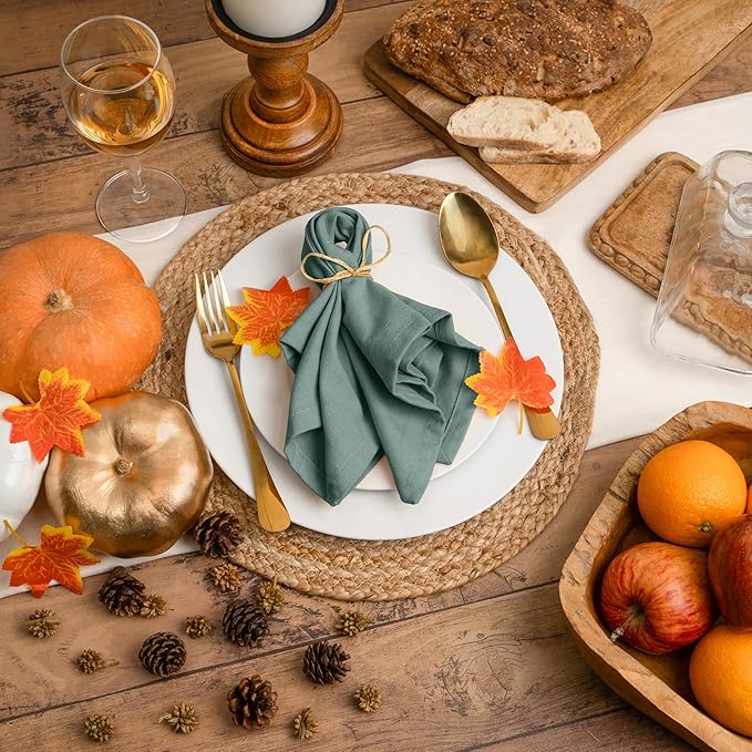 Blue Needles Solid Cloth Napkins Set of 6 Hunter Green 100% Cotton Dinner Napkins 18x18 inches - Soft, Reusable, Absorbent & Washable Fall Thanksgiving Linen, Ideal for Events, Parties & Everyday Use