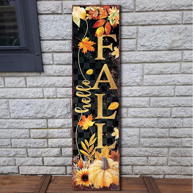 36in Fall Halloween Porch Sign - Vintage Autumn Decoration - Rustic Modern Farmhouse Entryway Decor - Reversible Design
