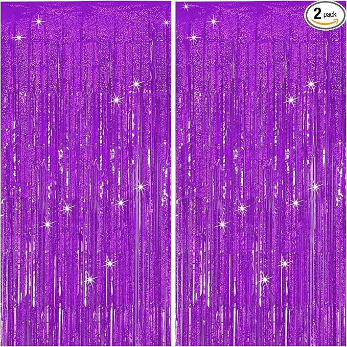 Tinsel Curtain Party Backdrop Purple Birthday Decorations 2 Packs Glitter Foil Fringe Curtain Party Decor Streamers Photo Booth for Birthday Christmas Wedding Halloween Graduation Decorations