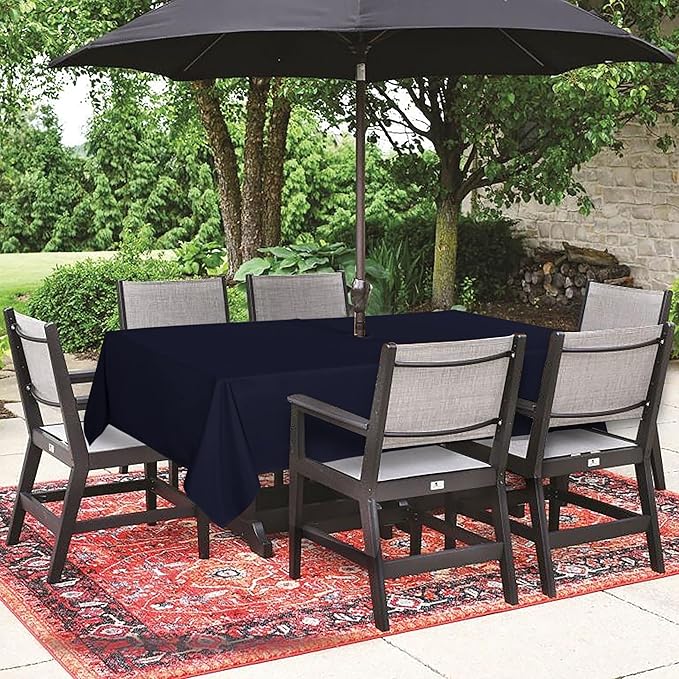 SARAFLORA Outdoor and Indoor Tablecloth -60x84 inch Navy, Wrinkle Free Washable Waterproof Table Cloth with Umbrella Hole and Zipper Rectangle Table Cover for Spring/Summer/Patio/Picnic/BBQS/Party