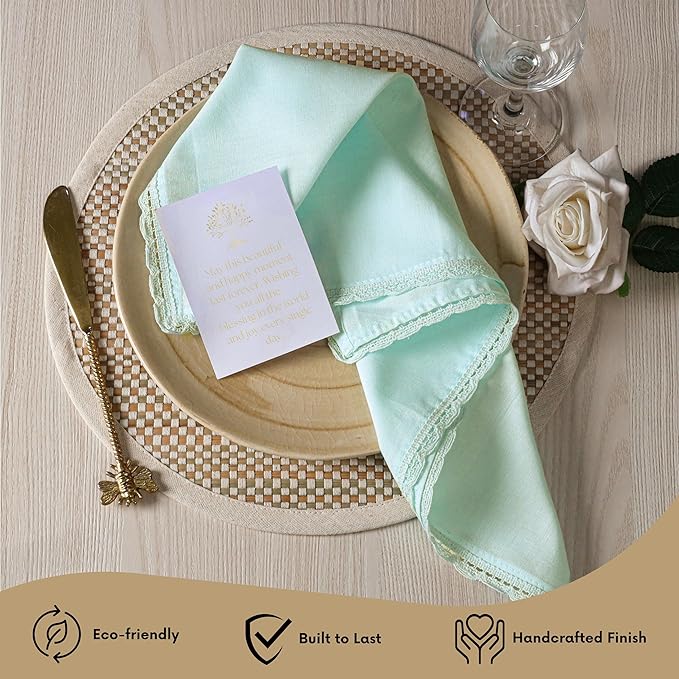Ramanta Home Linen Flax Cloth Napkins Set of 12| 18x18 Inch | Premium Cotton Linen Flax Lace Soft & Durable | Washable Ideal for Everyday Use Parties Thanksgiving Christmas Halloween Baby Blue