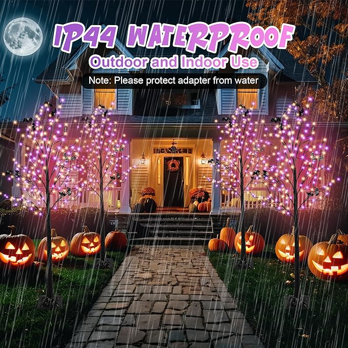Halloween Lighted Tree with 260 LED Lights, 6FT Black Halloween Tree with Timer, 8 Modes, Dimmable, Spider Web & Bats DIY, Indoor Outdoor Halloween Decorations