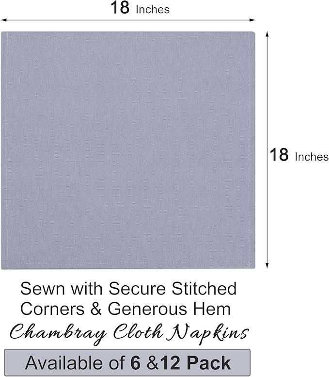 Ruvanti Cloth Napkins Set of 6, 18x18 Reusable Napkins Cloth Washable, Soft & Durable Table Napkin, Poly Cotton Fabric Dinner Napkins for Parties, Christmas, Thanksgiving, Weddings - Steel