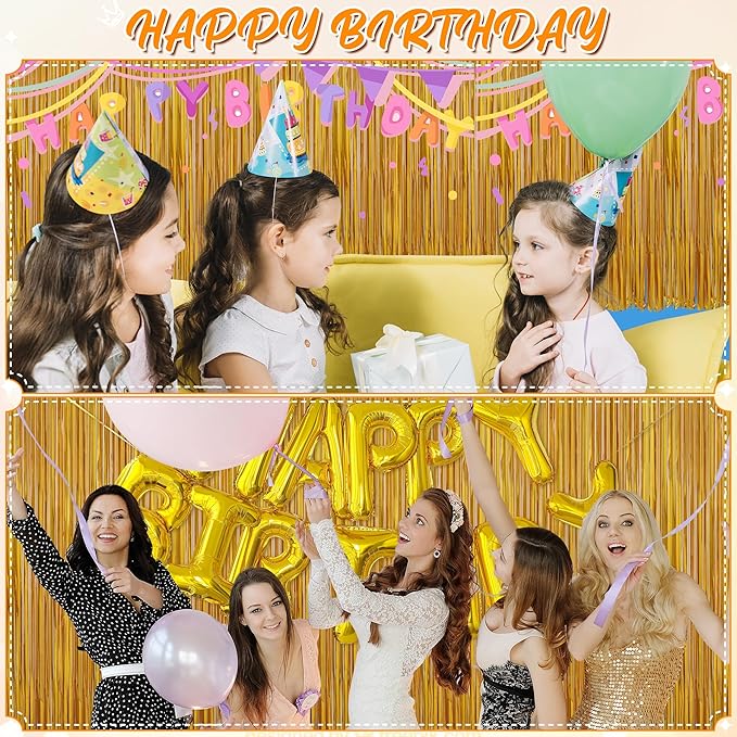 Crosize 3 Pack 3.3 x 9.9 ft Gold Foil Fringe Glitter Curtains Party Decorations, Tinsel Backdrop for Parties, Door Streamers for Birthday, Photo Booth Backdrops, Party Decor