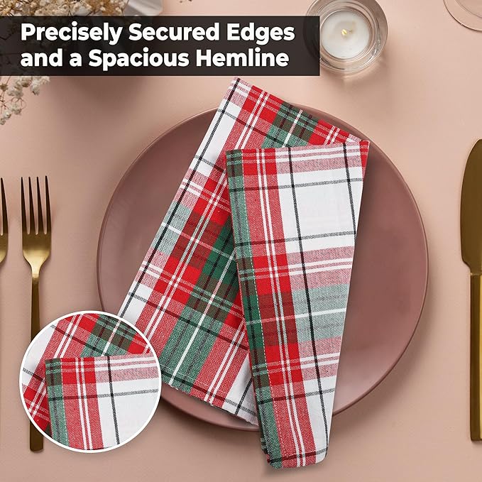 Urban Villa Cloth Napkins (Set of 12) 20x20 Inches 100% Cotton Dinner Napkins Hotel Quality Reusable & Washable Table Dinner Napkins for Home & Weddings -(Christ Checks)
