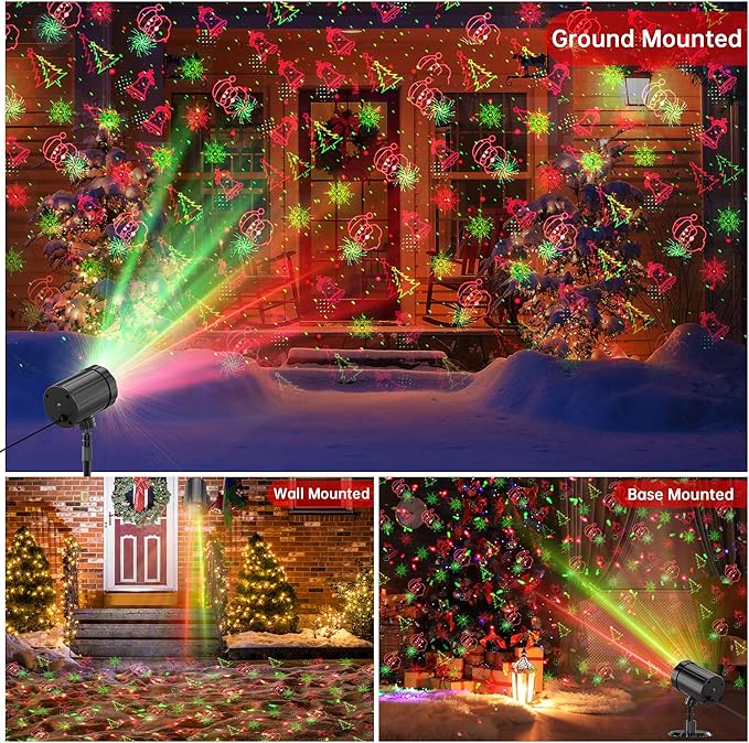 Christmas Projector Lights Outdoor, GUSODOR Red & Green Christmas Pattern Projector with Remote & Timer, IP65 Waterproof Landscape Lights for Indoor Outdoor Christmas Decorations