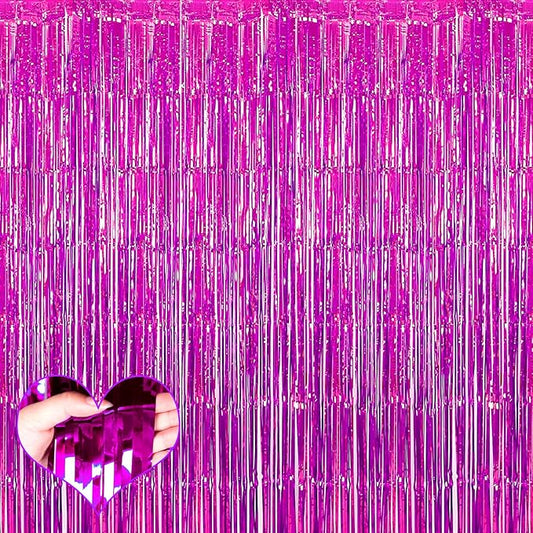 4 Pack Fuchsia Fringe Curtain Backdrop, 3.2Ft x 9.8Ft Metallic Tinsel Foil Fringe Streamers Background for Photo Booth Birthday Wedding Baby Shower Carnival Easter Mother’s Day Party Decorations