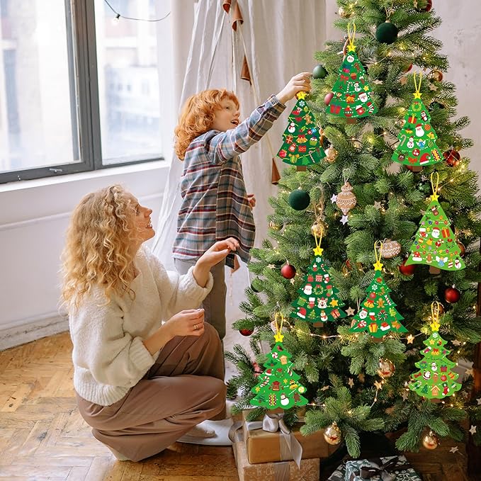 BCCSNNM 48 Pcs Christmas Tree Stickers Kit for Christmas DIY Hanging Art Ornaments Making Your Own Xmas Craft for Winter Holiday Party Classroom Activities Party Favors Decoration