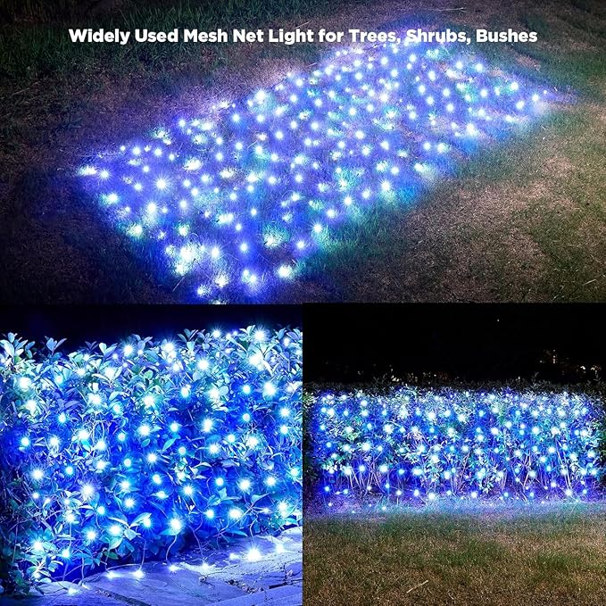 Led Christmas Net Lights White and Blue Outdoor Christmas Lights 160LED 5ftx7ft, Connectable Outdoor Indoor Fairy Mesh Net Light for Party, Yard, Patio, Trees, Shrubs, Bushes Decorations