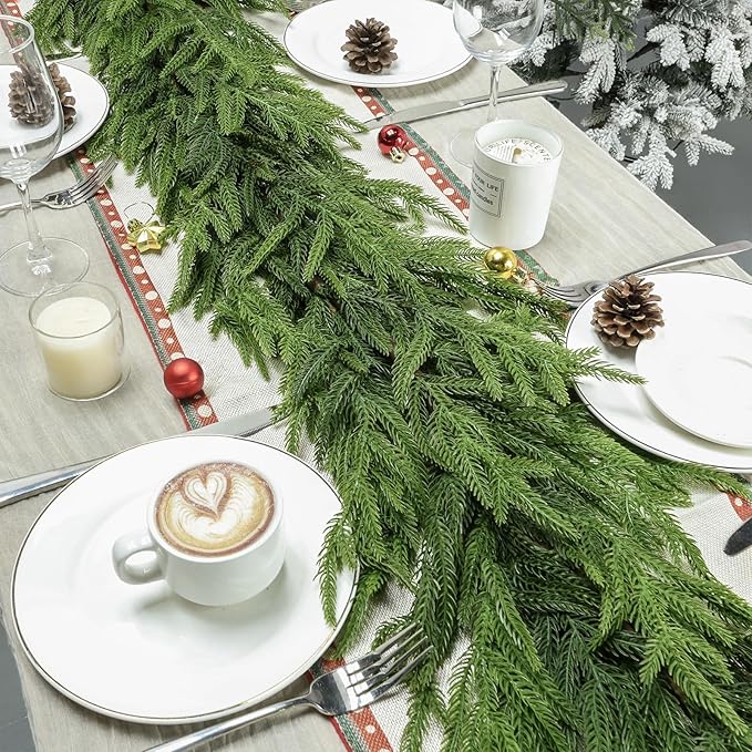 6FT Christmas Garland for Decoration Home Indoor Outdoor, Realistic Pine Christmas Garland Artificial Real Touch Greenery Cedar Garland Mantel Window Table Holiday Thanksgiving Winter Xmas Décor - 1