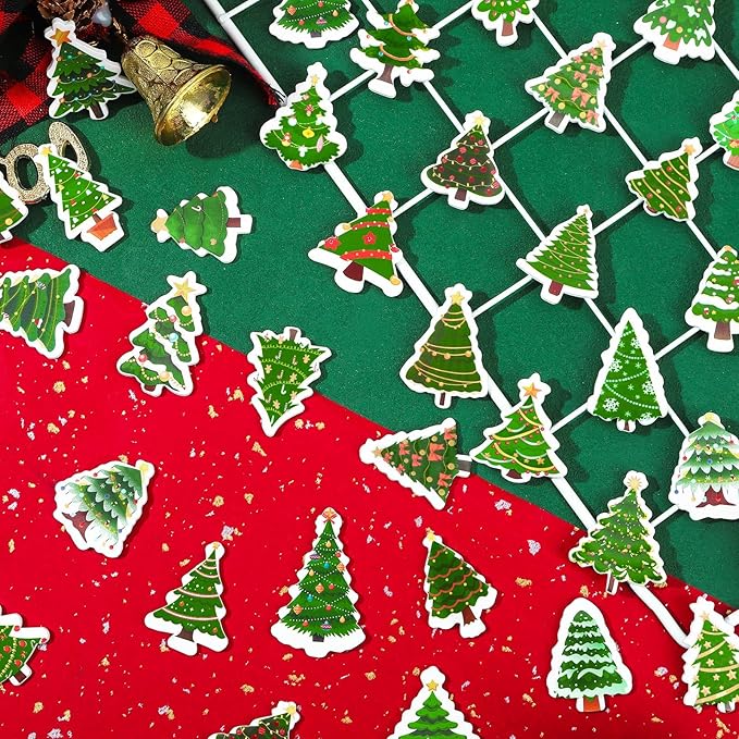 JULBEAR Christmas Tree Foam Stickers, 300 Pcs Bulk Self-Adhesive Christmas Tree Stickers for Arts Crafts Winter Christmas Xmas Tree Theme Party Favors Decoration Envelope Home DIY Supplies