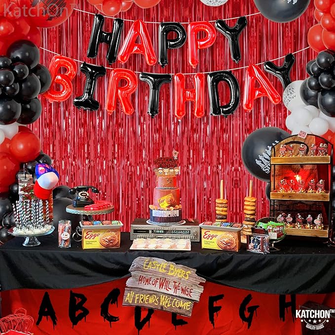 KatchOn, Black and Red Happy Birthday Banner Balloons - 16 Inch | Red and Black Birthday Decorations | Happy Birthday Balloons Letters | Halloween Birthday Party Decorations