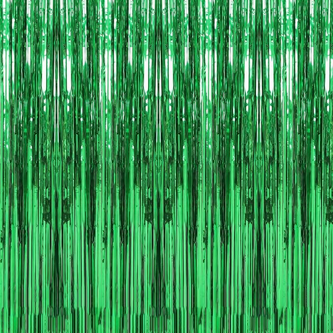Crosize 7 Pack 3.3 x 9.9 ft Green Foil Fringe Curtains Party Decorations, Green Tinsel Curtain Backdrop for Parties, Door Streamers, Glitter Streamer Backdrop for Birthday Decoration