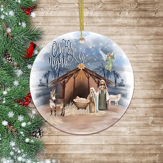Religious Themed Christmas Ornaments, Nativity and Jesus Christ Decorations (Oh Holy Night Nativity Religious Christmas Ornament, Birth of Jesus Decoration)