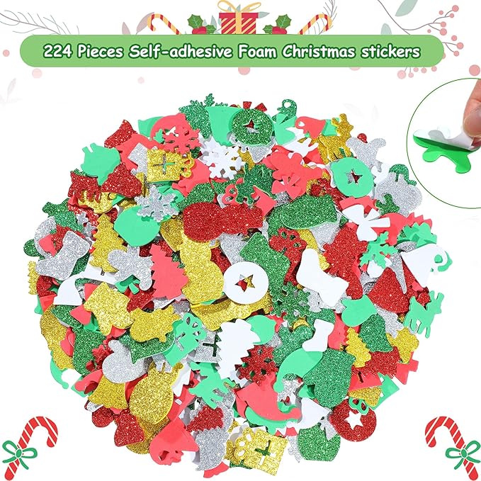 24 Kits DIY Christmas Tree Foam Stickers Bulk Self Adhesive Holiday Winter Glitter Foam Stickers Christmas Tree Craft Kits for Party Favors Fun Home Activities
