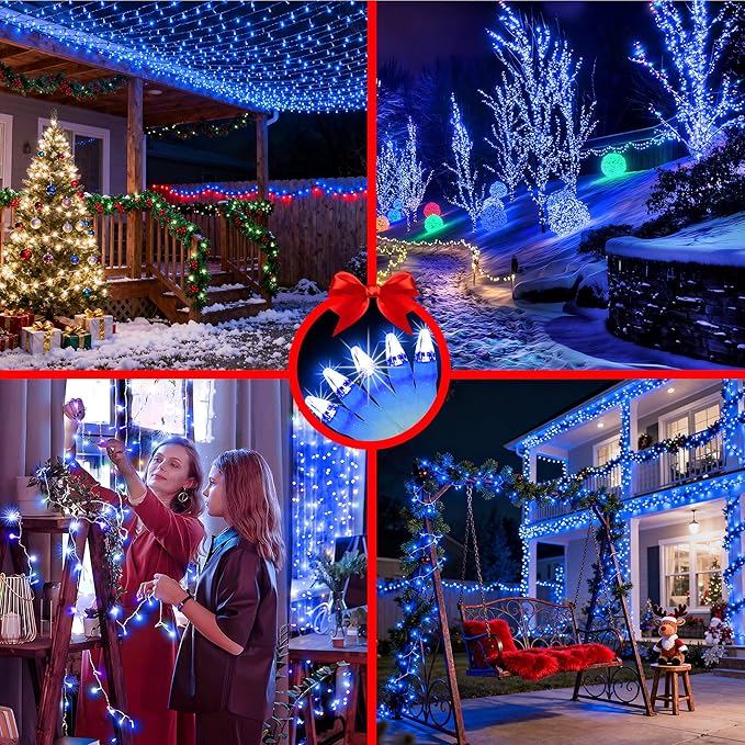 1500 LED 470FT Christmas String Lights Outdoor, 12 Pro Modes and Timer Memory & Brightness, Plug in Waterproof Clear Wire Twinkle Light for for Xmas Yard Tree Wedding Party Decor (Blue)