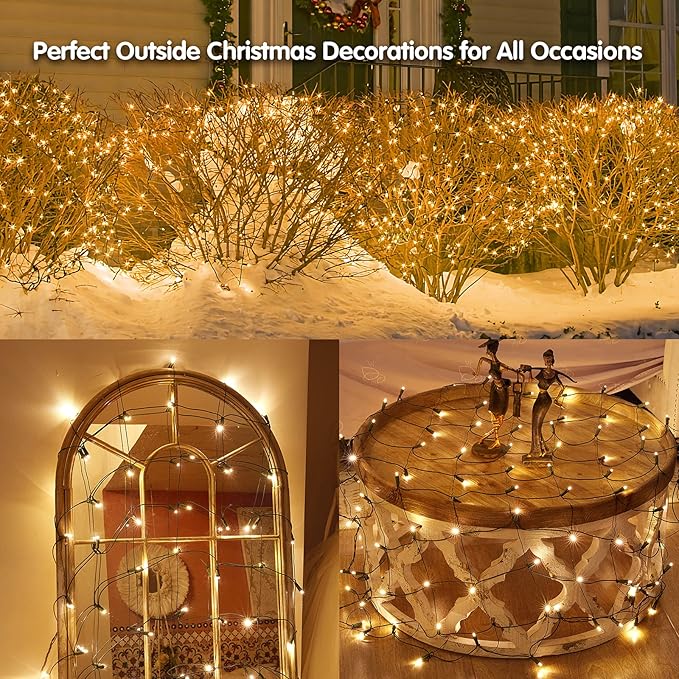 Led Christmas Net Lights Outdoor Christmas Lights WarmWhite 160LED 5ftx7ft, Waterproof Outdoor Indoor Fairy Mesh Net Light for Xmas Party, Yard, Patio, Trees, Shrubs, Bushes Decorations