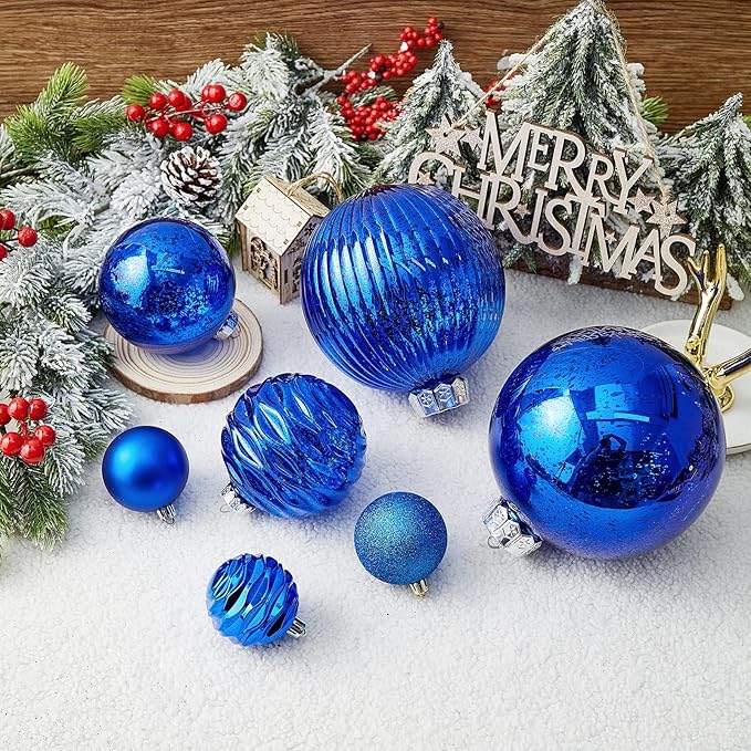 Large Christmas Ball Ornaments, Oversized Shatterproof Plastic Decorative Hanging Mercury Ornaments Ball for Xmas Holiday Party Decorations (Blue, 6.0")