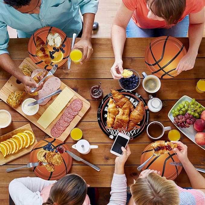 140pcs Basketball Birthday Party Supplies Basketball Sports Theme Birthday Party Supplies Tableware Set, Include Basketball Plates and Napkins Set for Boy Basketball Party Decorations Serves 20