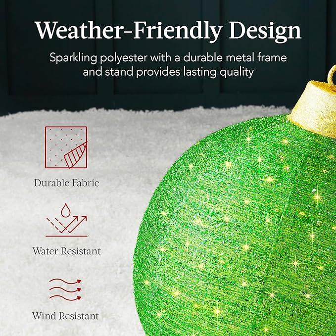 Best Choice Products 2pc Lighted Pop-Up Outdoor Christmas Ornament Set, Holiday Ball Decoration w/ 220 LED Lights, 8 Light Functions - Red/Green