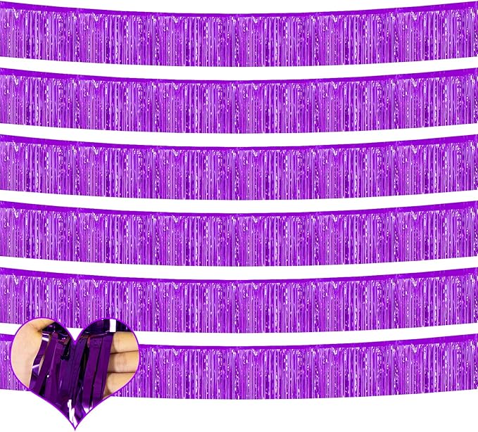 6 Pack 10 Feet Foil Fringe Garland Metallic Tinsel Banner Wall Hanging Curtain Streamers Backdrop for Parade Floats Bachelorette Wedding Birthday Party Thanksgiving Christmas Decorations(Purple)