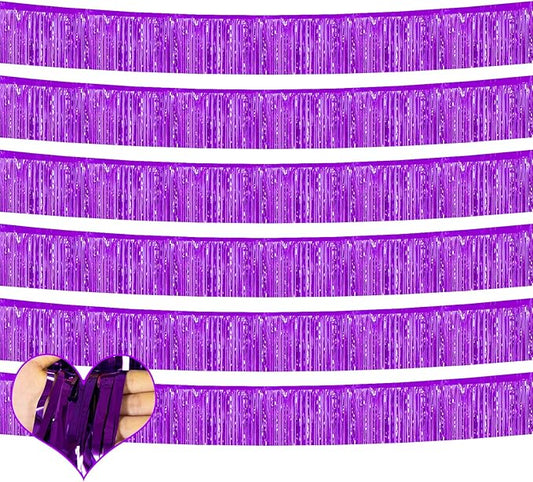 6 Pack 10 Feet Foil Fringe Garland Metallic Tinsel Banner Wall Hanging Curtain Streamers Backdrop for Parade Floats Bachelorette Wedding Birthday Party Thanksgiving Christmas Decorations(Purple)