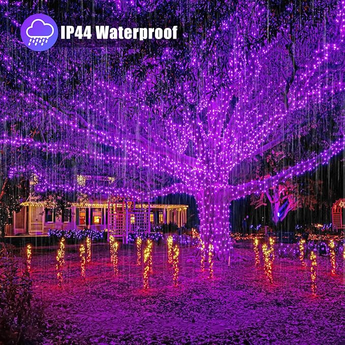 Vivideal 100 LED String Lights Outdoor Waterproof 33ft Purple String Lights Clear Wire with 8 Modes Plug in Purple Christmas Light for Tree Party Christmas Decorations