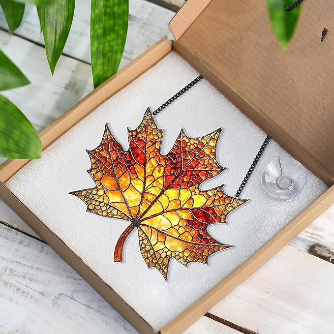 Maple Fall Leaves Suncatcher for Window Hanging, Fall Leaf Decorations, Autumn Leaf Acrylic Ornament, Thanksgiving, Halloween, Christmas, Birthday Gifts for Women, Nature Lovers, Home Decor