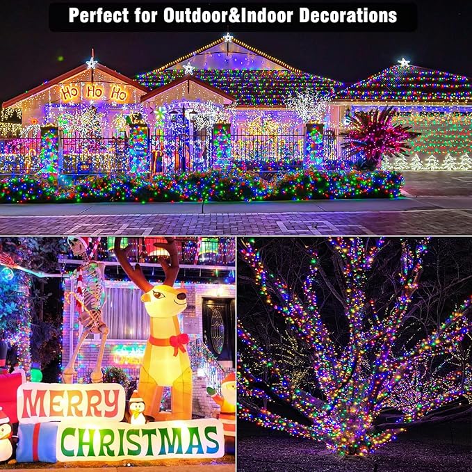 1000 LED String Lights Indoor Outdoor 328FT Christmas String Lights for Outside 8 Modes Clear Wire, Plug in Twinkle Fairy Lights for Bedroom Party Garden Christmas Tree Decorations, Multicolor