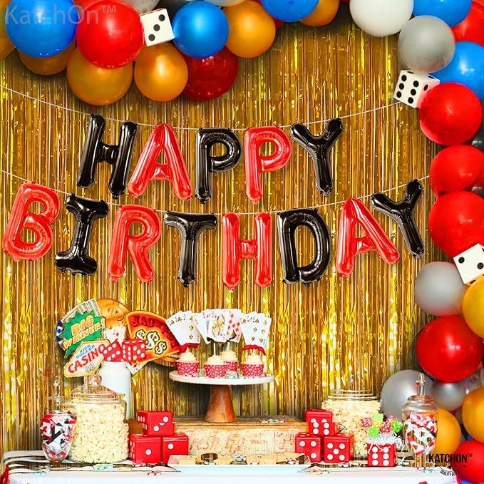 KatchOn, Black and Red Happy Birthday Banner Balloons - 16 Inch | Red and Black Birthday Decorations | Happy Birthday Balloons Letters | Halloween Birthday Party Decorations