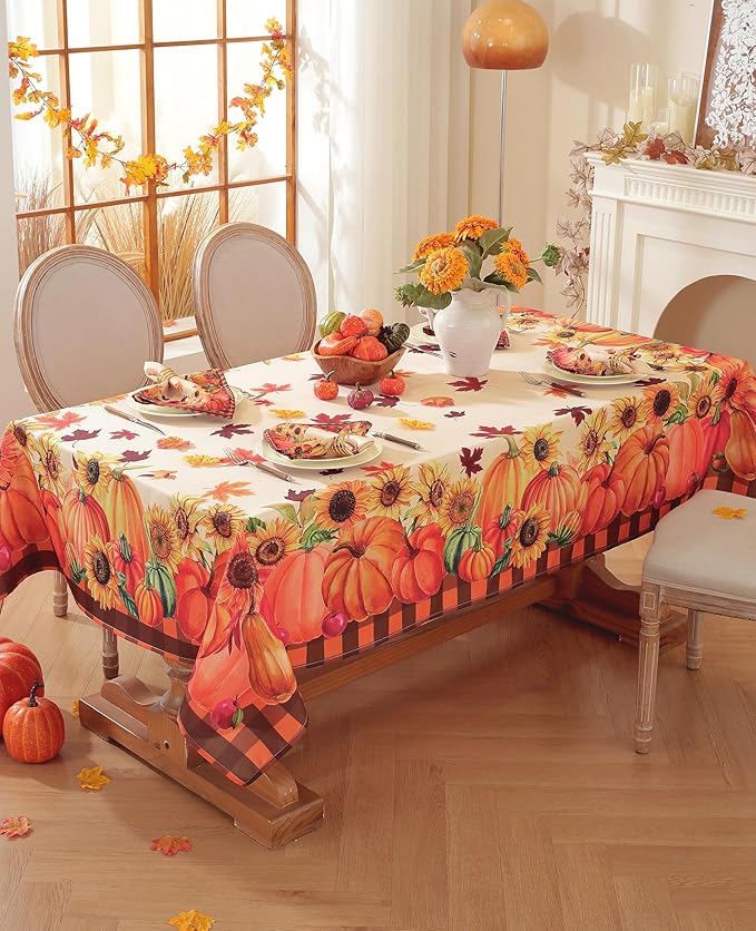 Honellaty Thanksgiving Tablecloth 60x120 Inch Rectangle Table Cloth, Fall Pumpkin Sunflower Table Cover for Dinner, Thanksgiving, Harvest, Holiday Decor