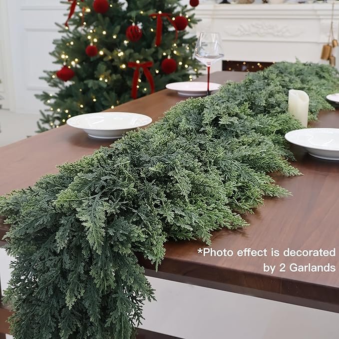 9FT Artificial Cedar Garland for Christmas Decoration - Realistic Winter Greenery Garland for Mantel, Fireplace, Table, Door, Holiday Indoor Outdoor Decor