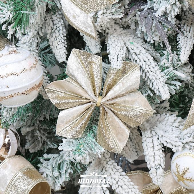Champagne Velvet and Glitter Wired Christmas Ribbon 2.5 Inch – 10-Yards Roll for Tree Decorations, Gift Wrapping, Wreaths, and DIY Crafts
