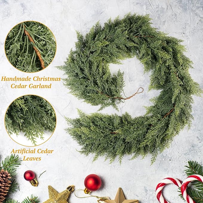 Upgraded 2X Thickened Lush Full Realistic Appearance 6FT Christmas Garland Non-Break Premium Quality Pine Garland for Mantle, Fireplace, Stairs, Indoor & Outdoor Christmas Decorations (1Pcs)