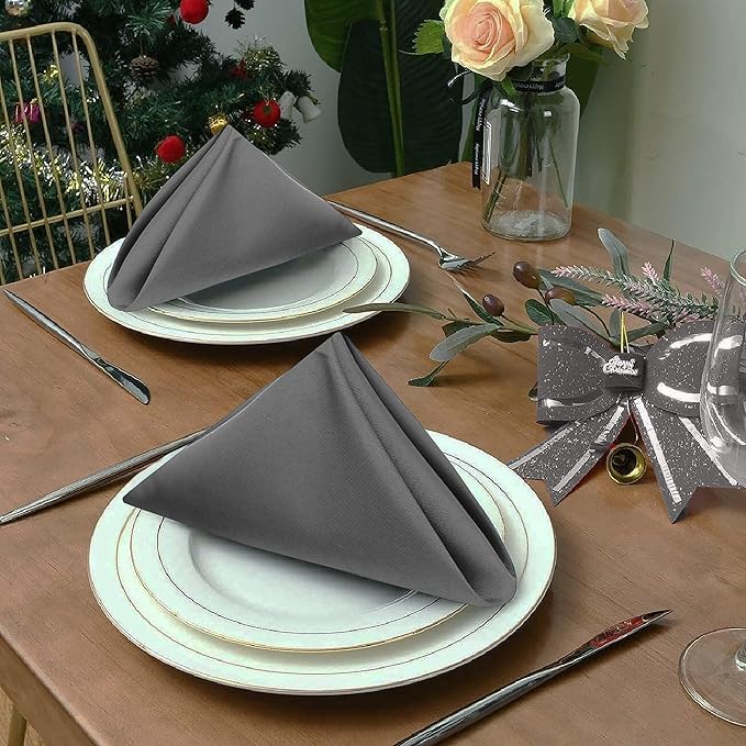 Ruvanti Cloth Napkins Set of 6, 18x18 Inches Napkins Cloth Washable, Soft, Durable, Absorbent, Cotton Blend. Table Dinner Napkins Cloth for Hotel, Lunch, Restaurant, Wedding Parties - Charcoal Grey